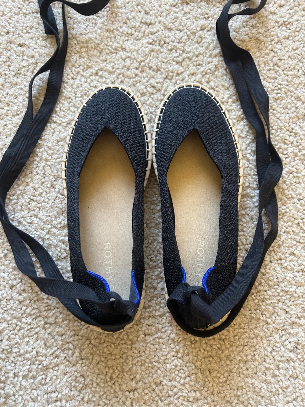 Rothy's Black Knit Espadrille Ballet Flats with Ankle Ties - Picture 5 of 5